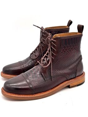 Marc Nolan Brown Crocodile Embossed Leather Oxford Lace Up Boots